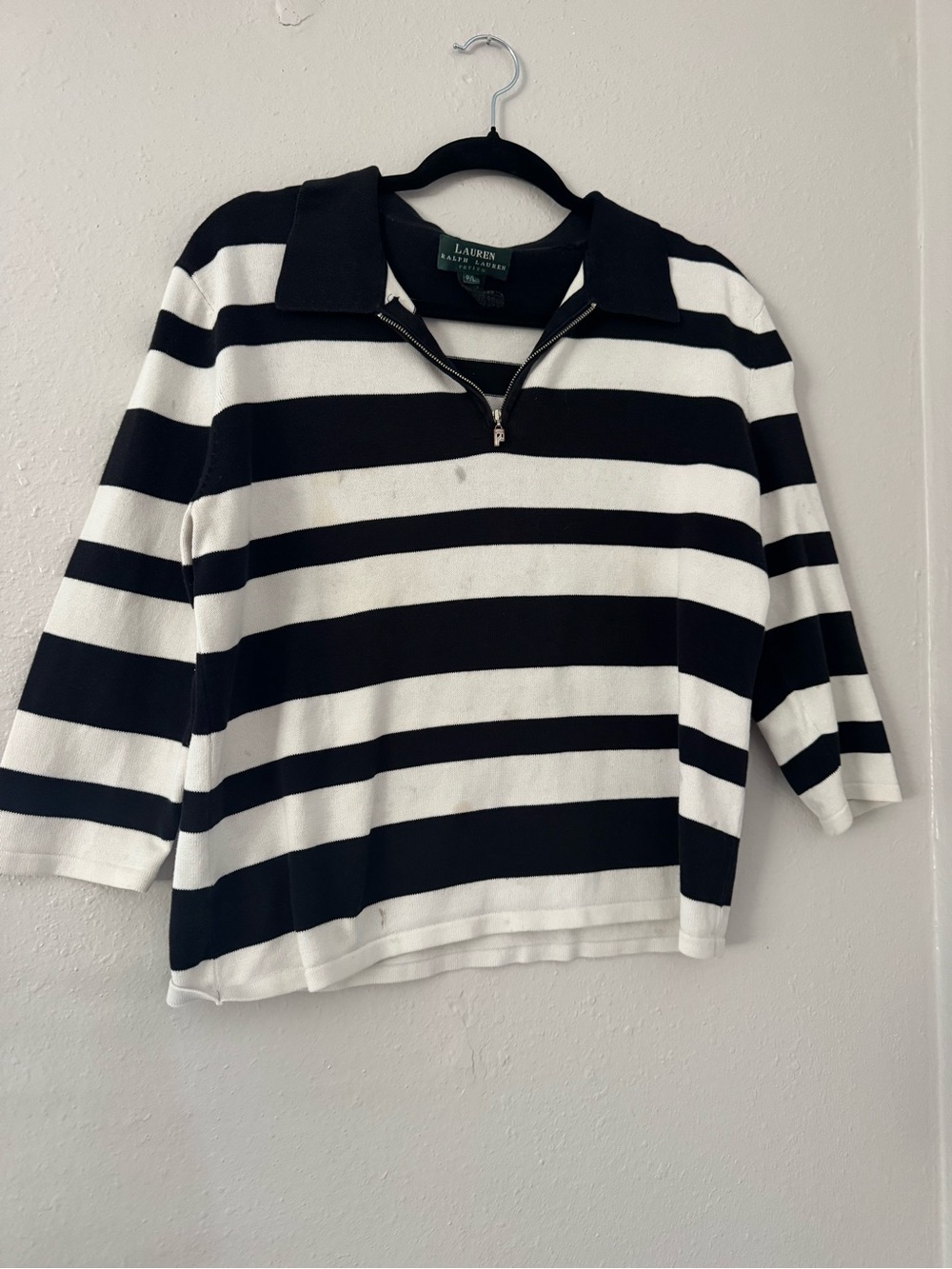 Ralph Lauren Black & White Striped Half-Zip Polo Sweatshirt